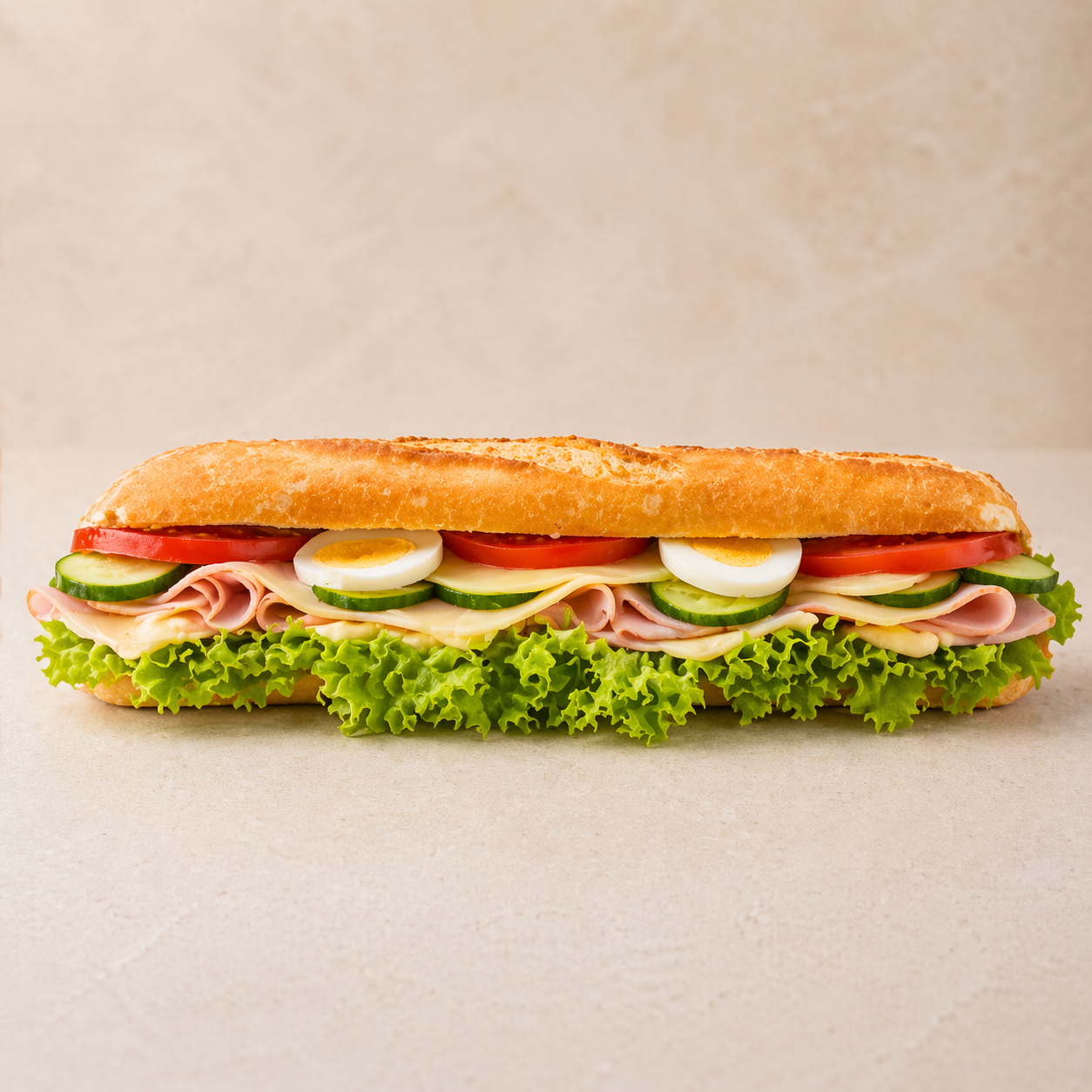 Bageta so šunkou a šalátom