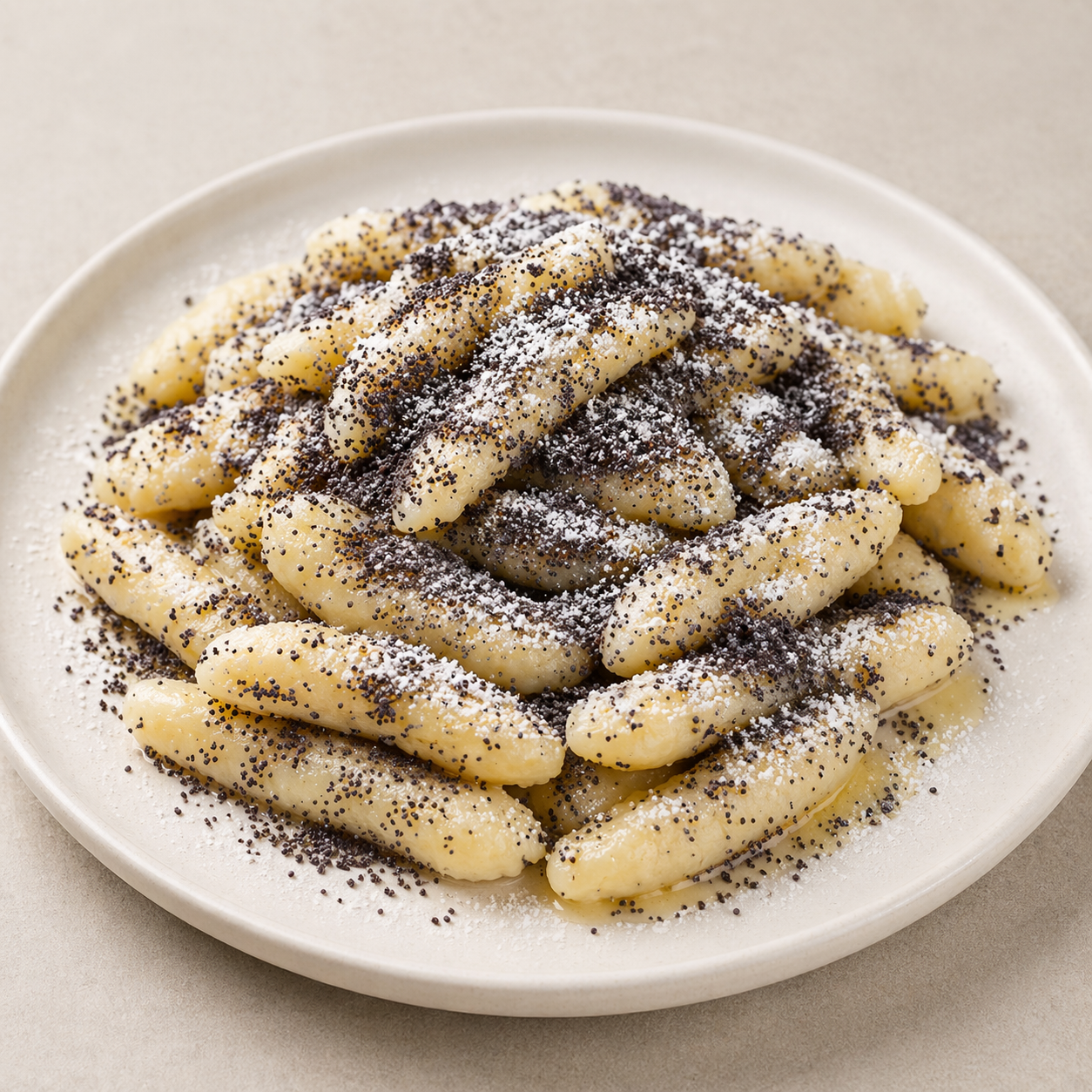 Zemiakové šúľance s makom, cukrom a maslom